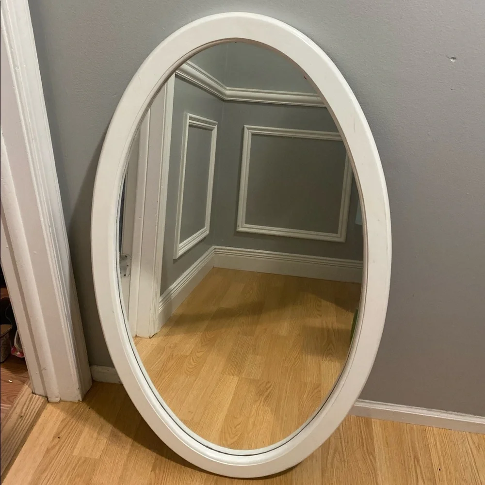 Vintage Oak wood painted Frame Oval Wall Beveled Mirror